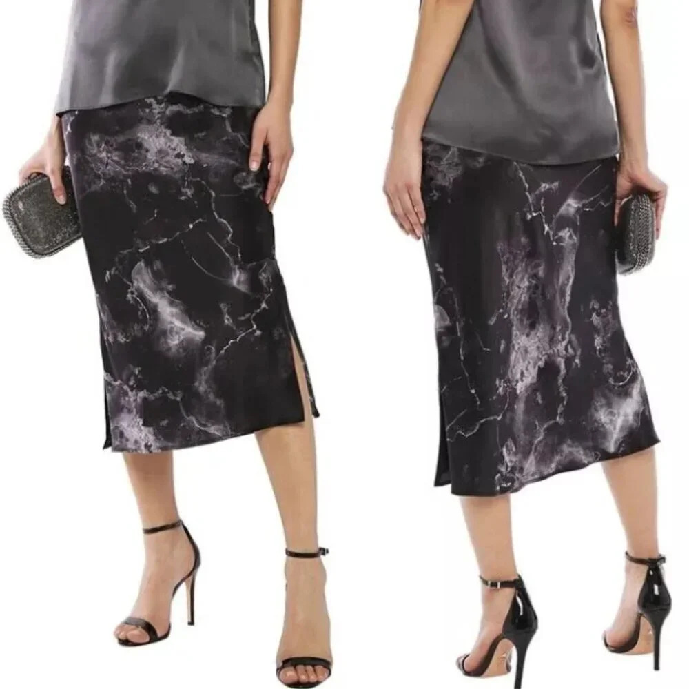 Cami NYC Black & White Marbled Silk Straight Skirt, 16729